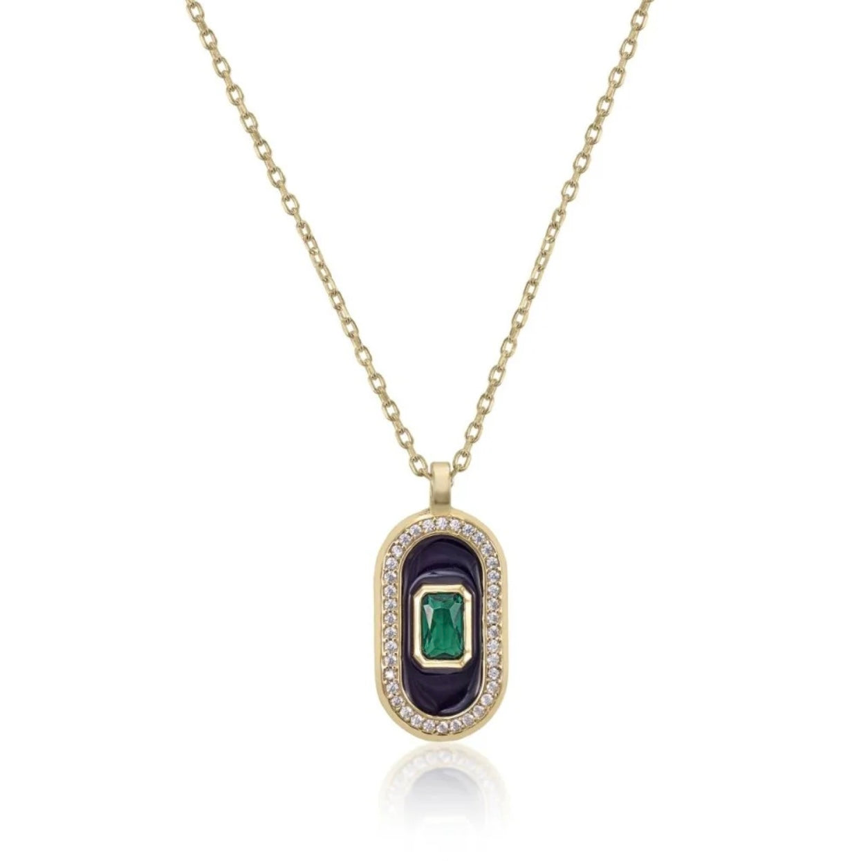 Lineargent collana con medaglia centrale dal design ovale con zirconi