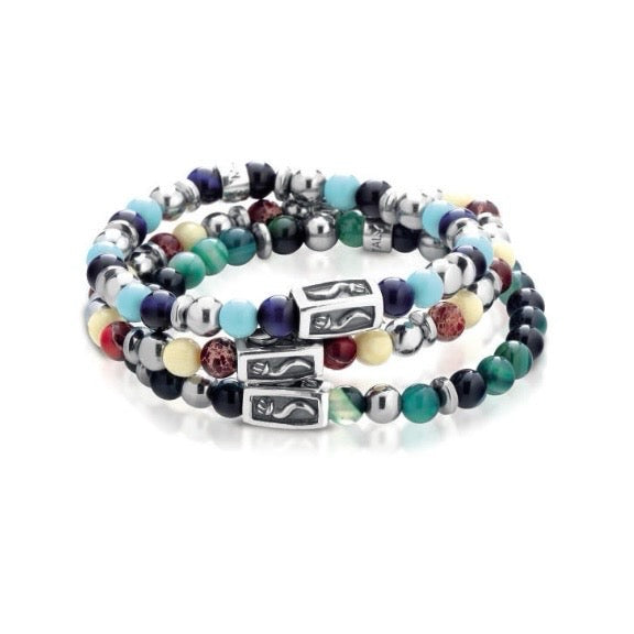 Bracciale elastico in argento con perline colorate