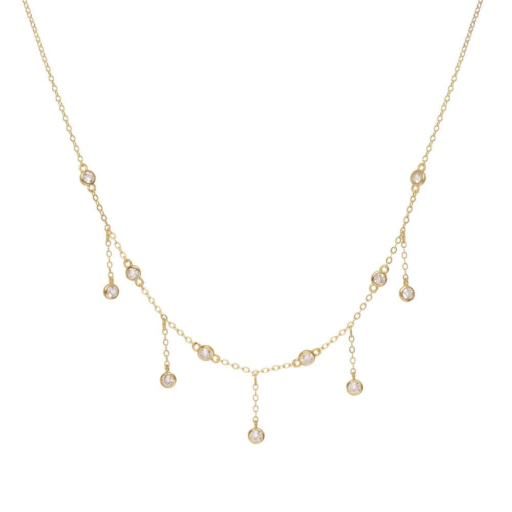 Lineargent Collana in argento pendente con design a cascata di zirconi dorati