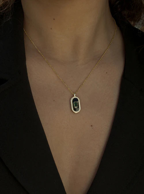 Lineargent Collana in argento con medaglione centrale ovale in zirconi