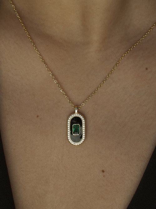 Lineargent Collana in argento con medaglione centrale ovale in zirconi