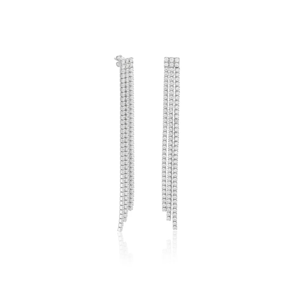 Lineargent Orecchini lunghi in argento con design di tre strisce irregolari in zirconi