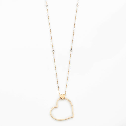 Collana lunga in oro con cuore diamanti