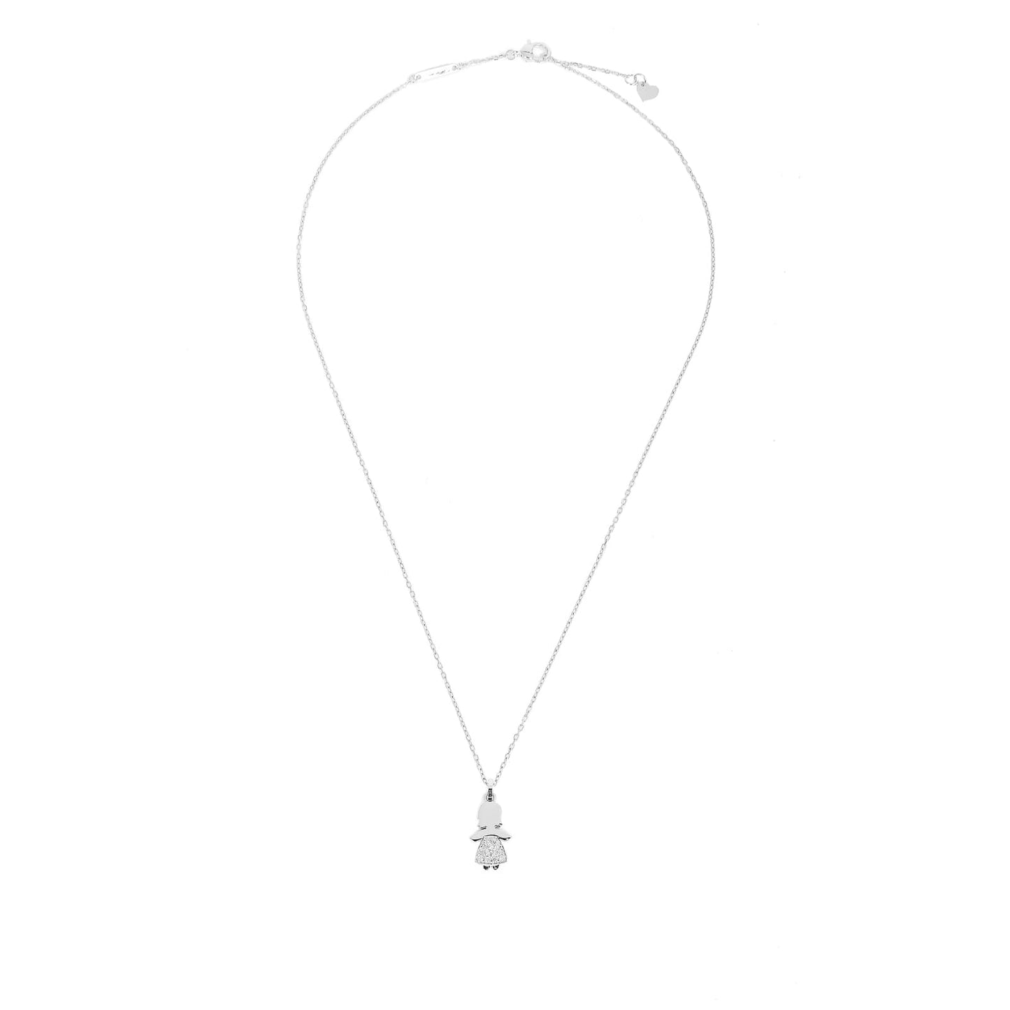 Collana in oro bianco con pendente bimba e diamanti