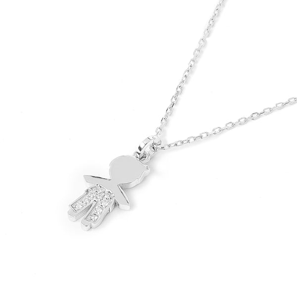 Unoaerre collana in oro bianco con pendente bimbo e diamanti