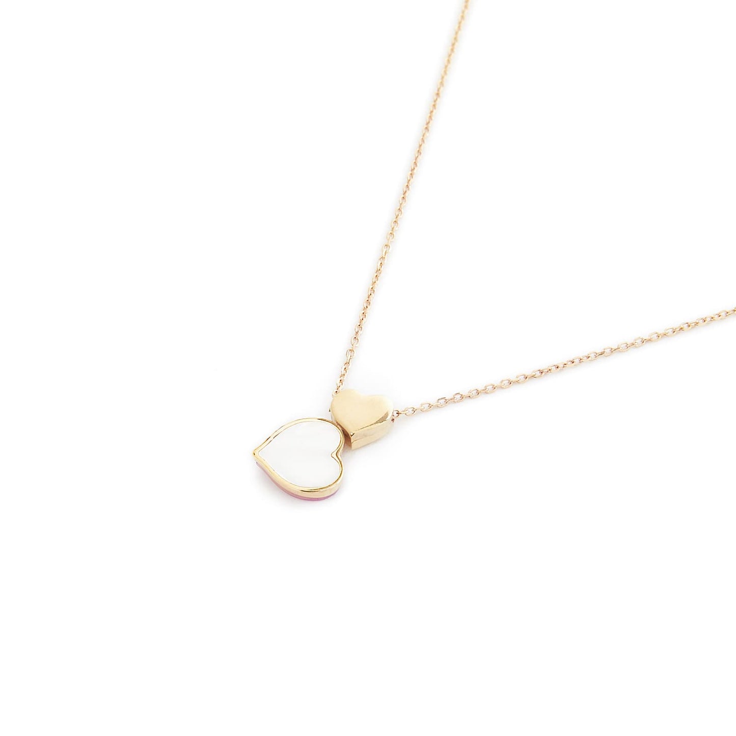 Collana in oro con cuori in oro e madreperla