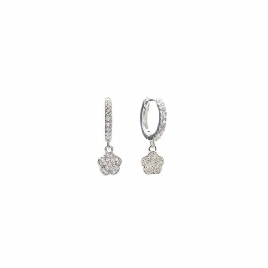 Lineargent orecchini a cerchio con ciondoli e charm a forma di fiore con zirconi