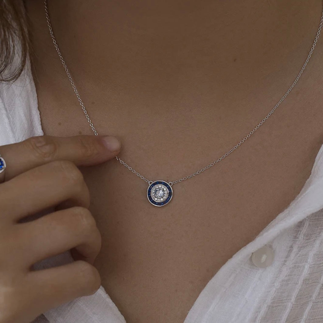 Lineargent collana con pietre disegno circolare tono blu