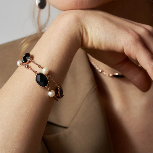Unoaerre Bracciale con pietre nere e perle Jaipur