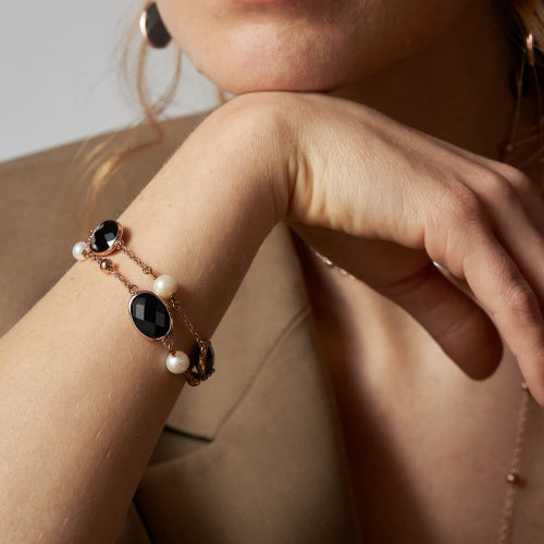 Unoaerre Bracciale con pietre nere e perle Jaipur