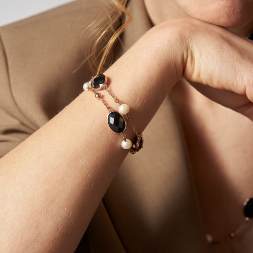 Unoaerre Bracciale con pietre nere e perle Jaipur
