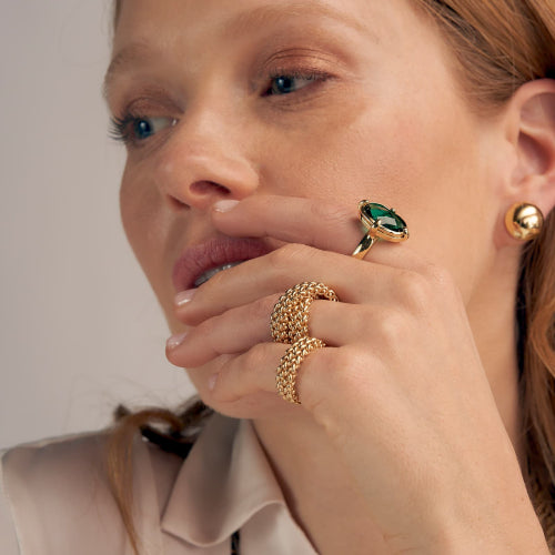 Unoaerre Anello con pietra verde Jaipur