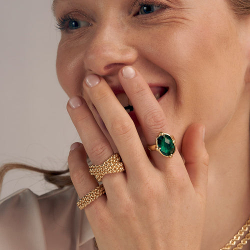 Unoaerre Anello con pietra verde Jaipur
