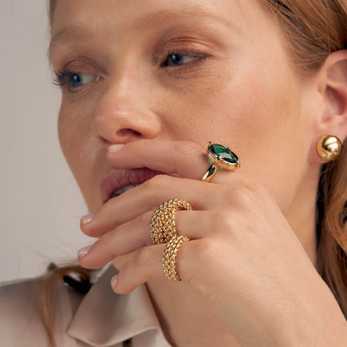 Unoaerre Anello con pietra verde Jaipur