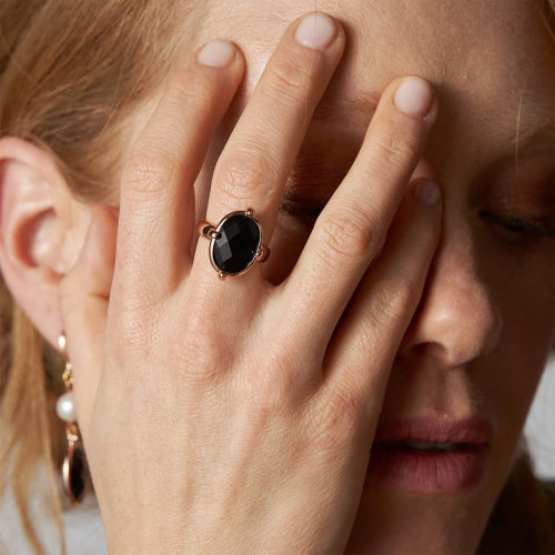 Unoaerre Anello con pietra nera Jaipur