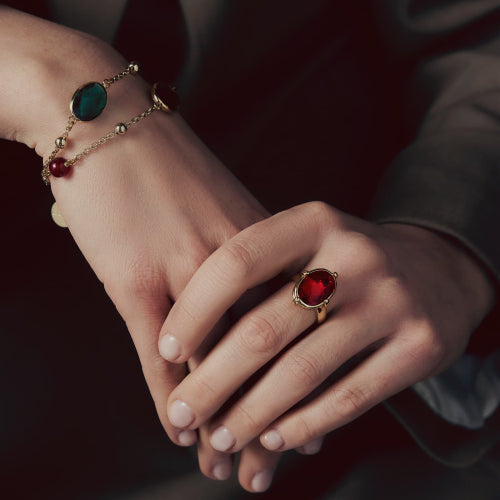 Unoaerre Anello con pietra rossa Jaipur