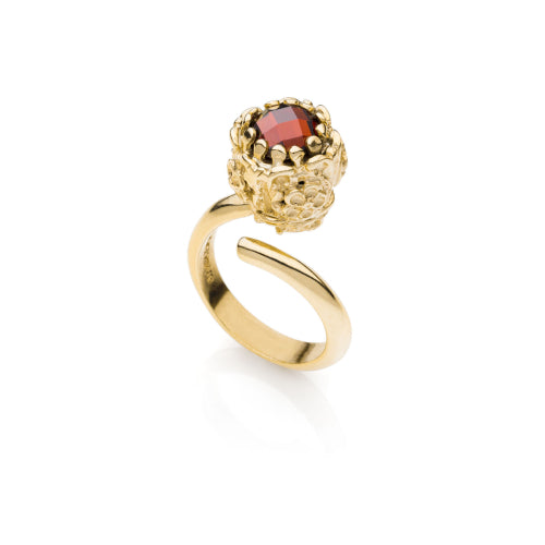 Unoaerre Anello dorato con pietra rossa
