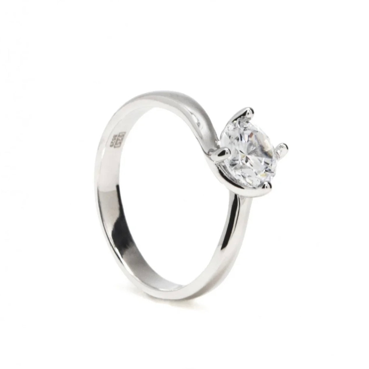 Lineargent anello solitario dal design curvo con zirconia centrale