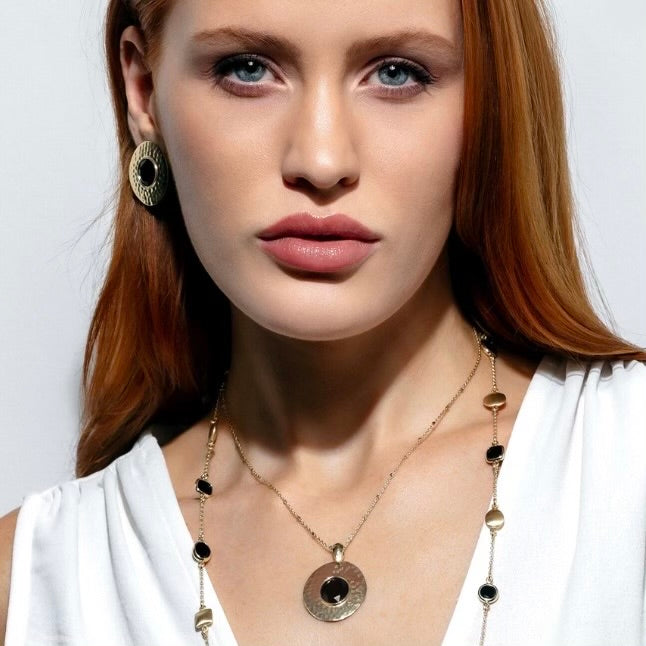 Aquaforte orecchini Nuova Retrò con pasta vitrea tonda nera