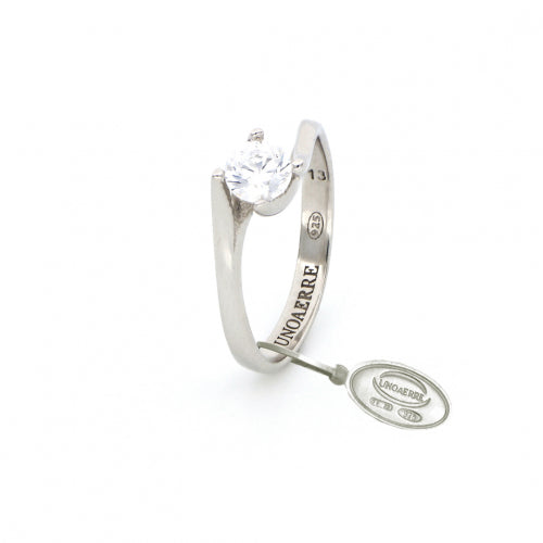 Unoaerre Anello Solitario in argento bianco