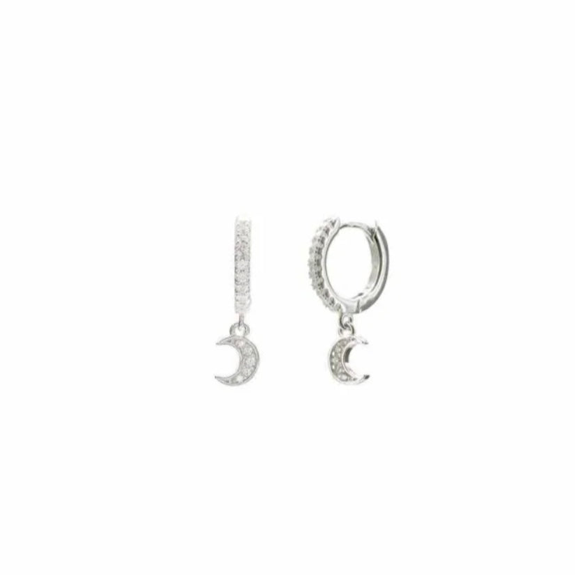 Lineargent orecchini a cerchio con ciondoli design luna con zirconi