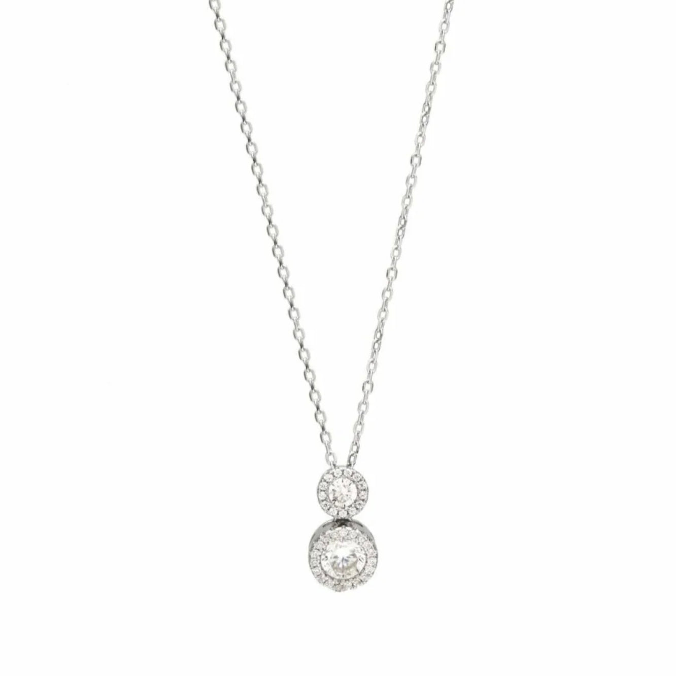 Lineargent collana e ciondolo in argento lucido con doppio design a zirconi