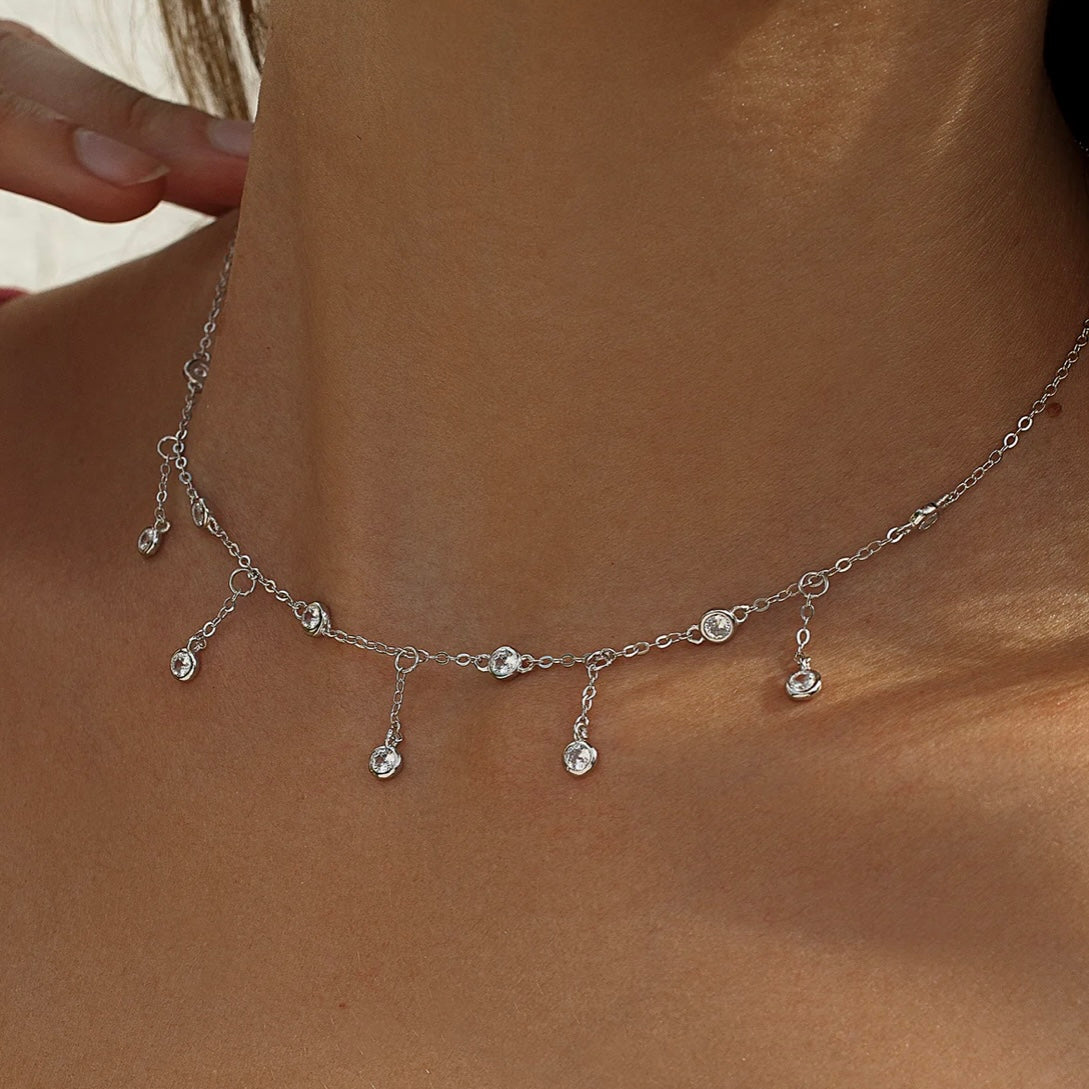 Lineargent Collana con ciondolo in argento con cascata di zirconi