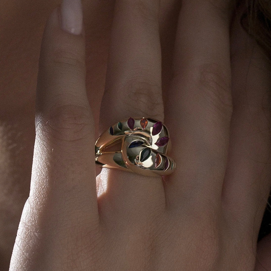 Lineargent anello di design in argento stile mosaico multicolore