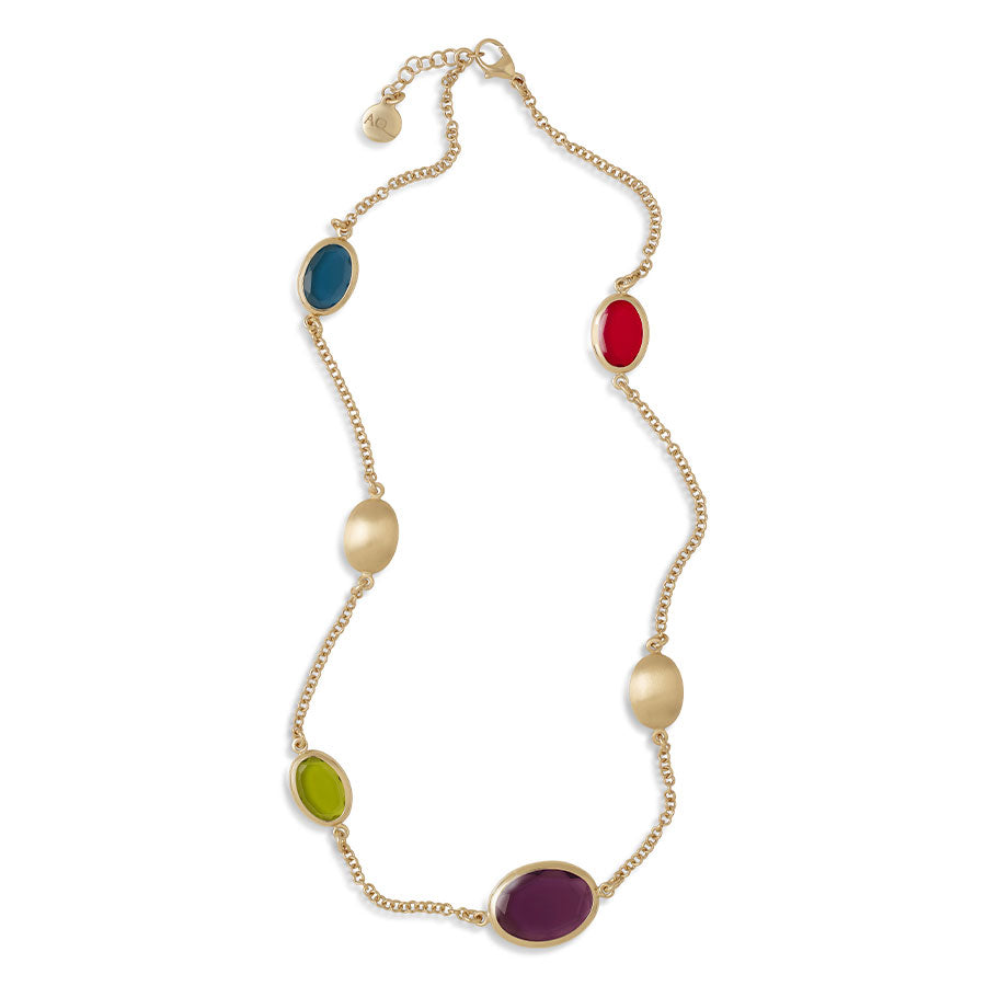 Aquaforte Collana girocollo Caramelle Ovali con quattro paste vitree multicolore