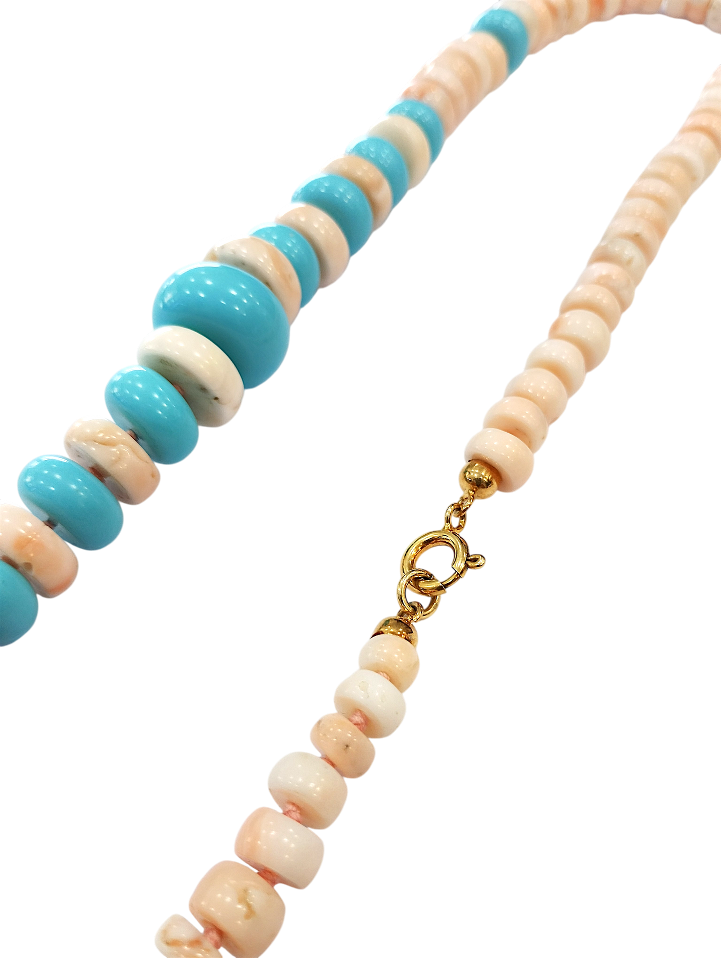Collana in Corallo Rosa e Turchese Ricostruito – Rondelle, Argento 925 Dorato – cm 70
