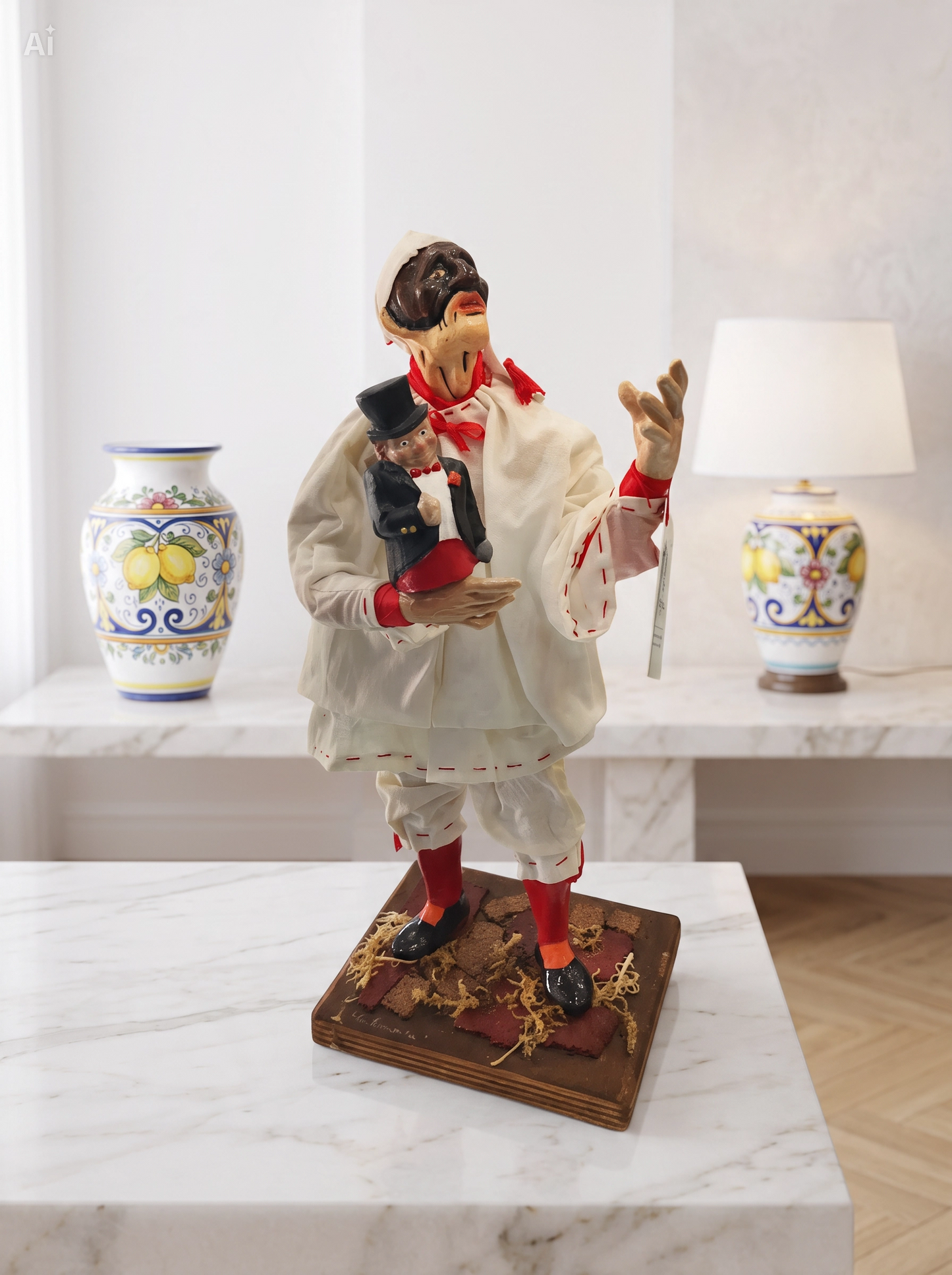 Pulcinella in Ceramica – 37 cm | con Gobbo (Scartellato)