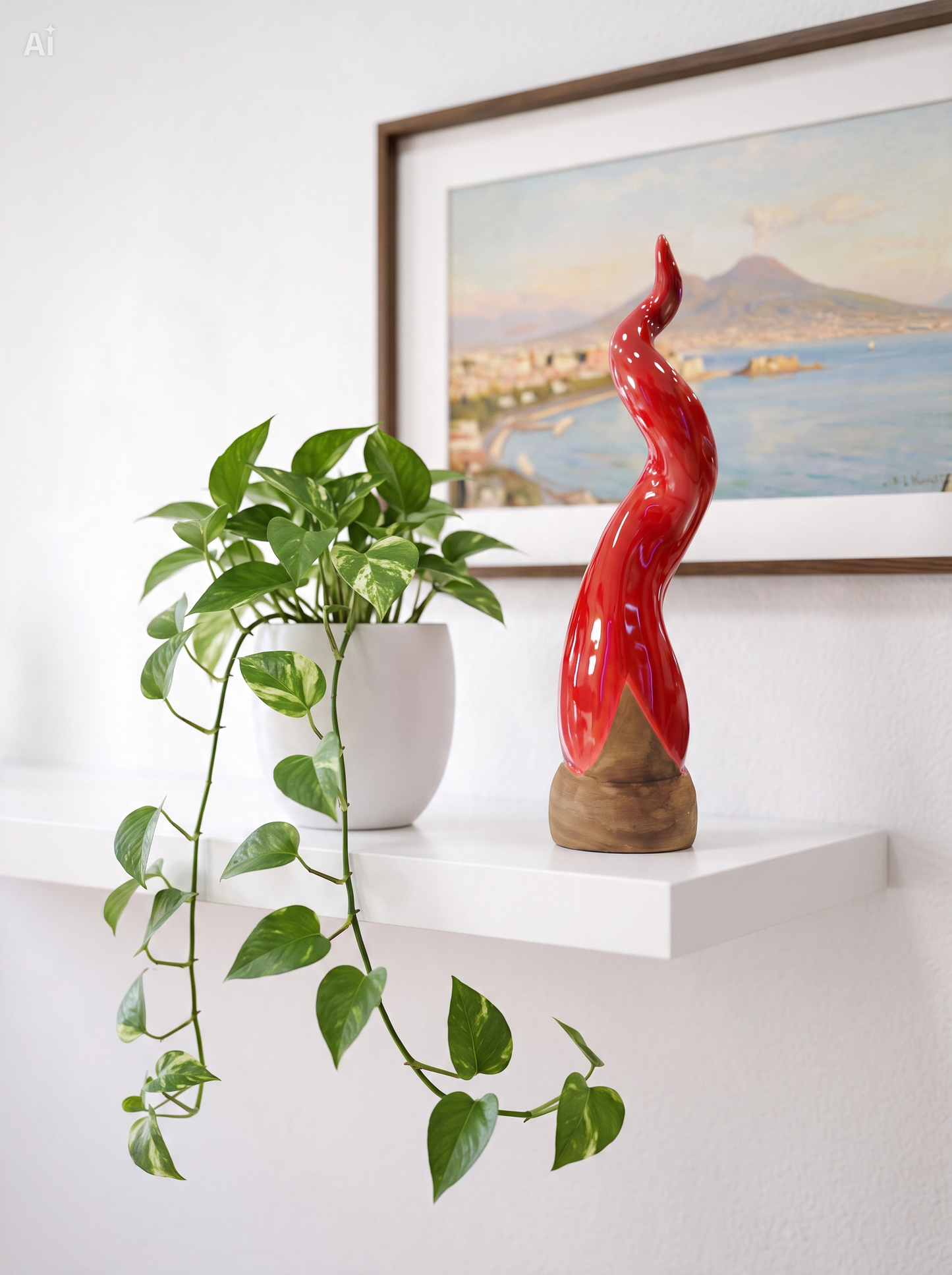 Corno Scaramantico in Ceramica Rossa – Vesuvio Effetto Lava | 39 cm