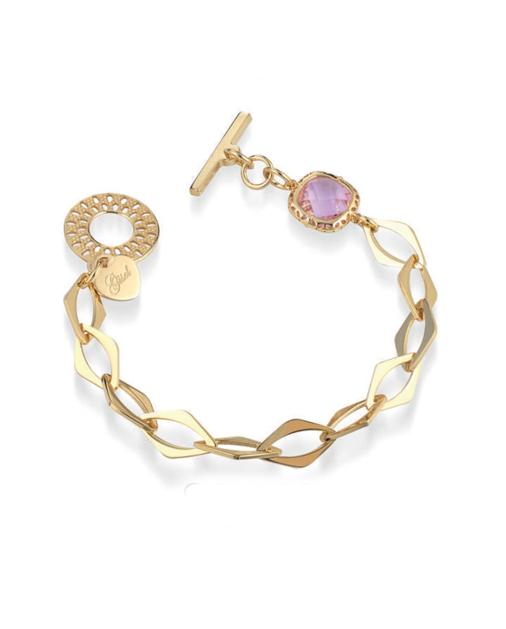 Gisel bracciale in bronzo dorato con pietra rosa