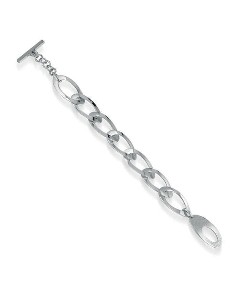 Gisel bracciale semi rigido in bronzo argentato con maglie agganciate lucide