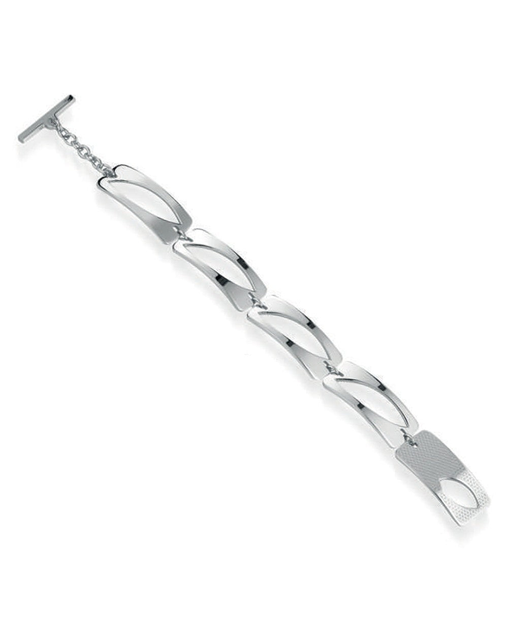 Gisel bracciale semi rigido in bronzo argentato con maglie agganciate lucide