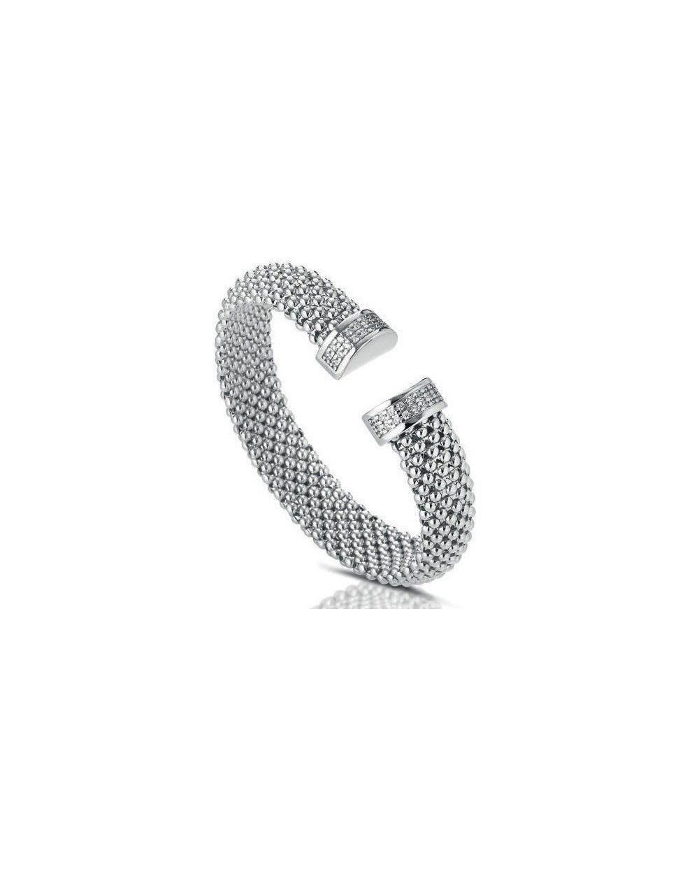 Gisel bracciale rigido in bronzo argentato con zirconi bianchi