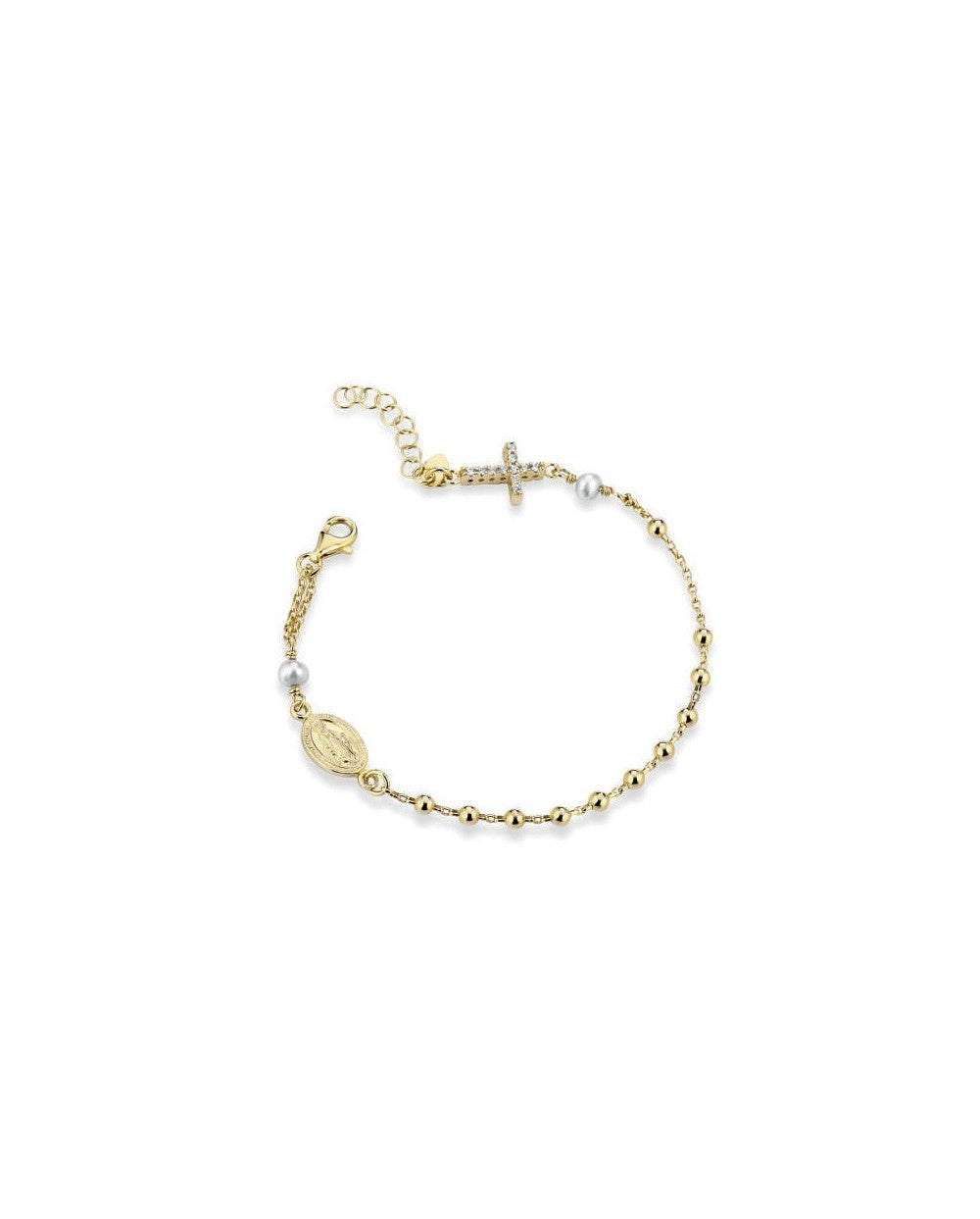 Ananda bracciale in argento dorato con perline e zirconi