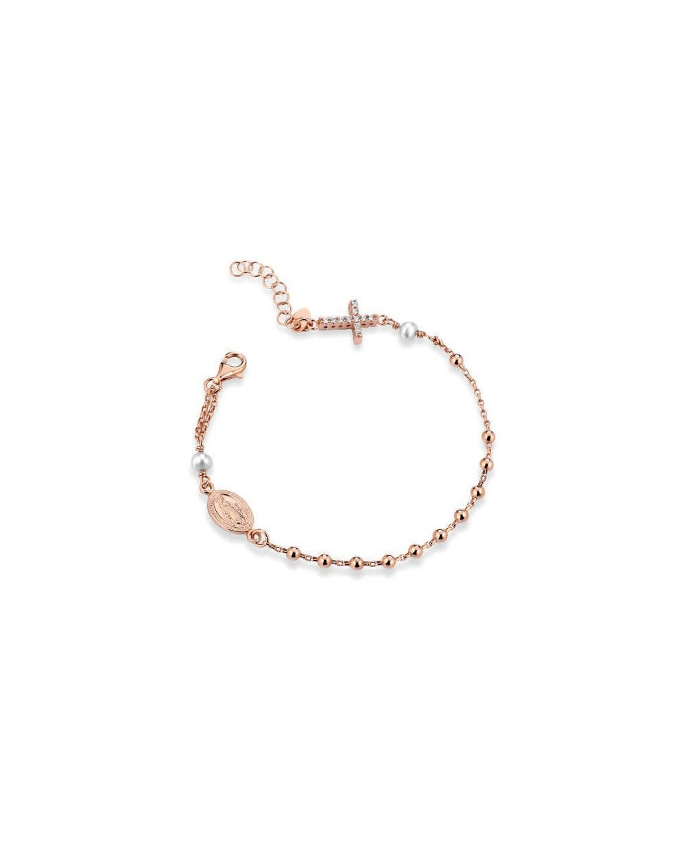Ananda bracciale rosario in argento ramato con perline e zirconi