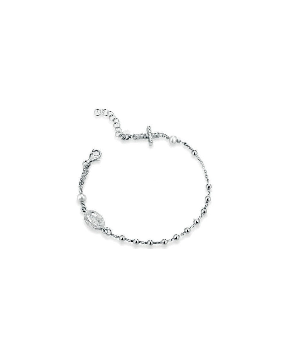 Ananda bracciale rosario in argento rodiato con perline e zirconi