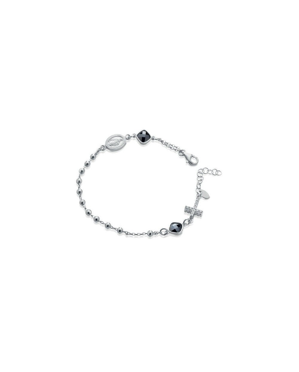 Ananda bracciale rosario in argento rodiato con pietre sfaccettate e zirconi