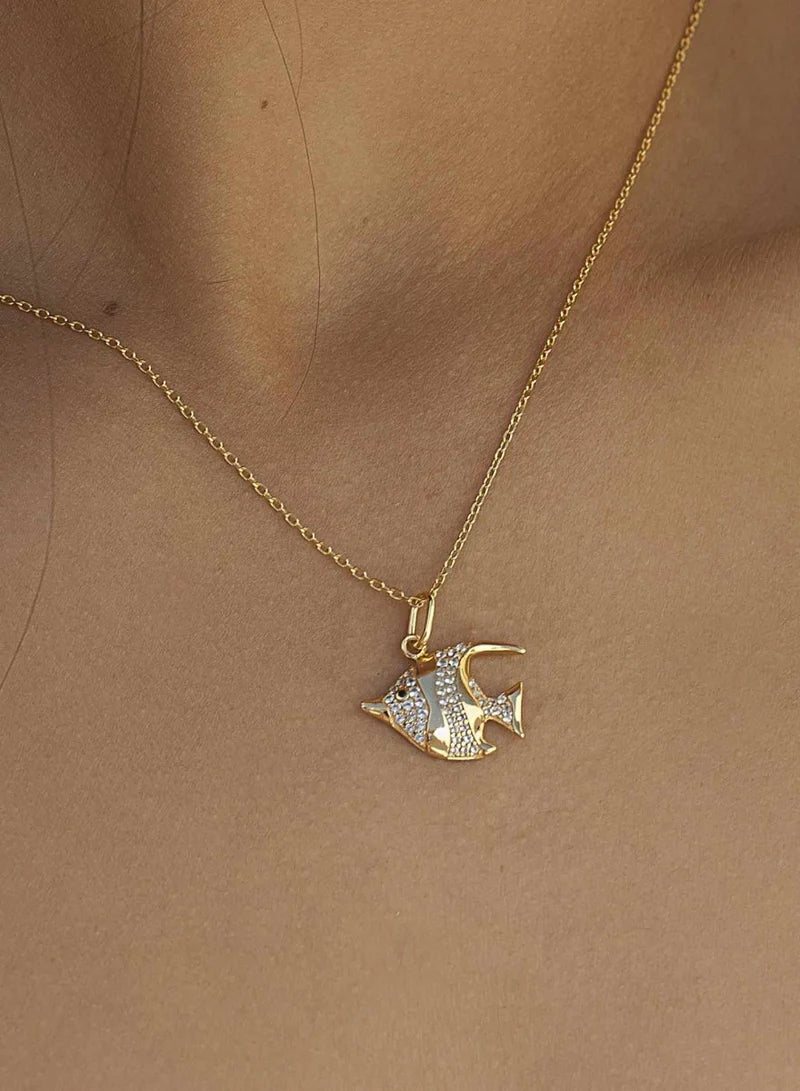 Lineargent Collana con ciondolo a forma di pesce in zirconi