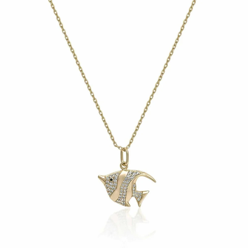 Lineargent Collana con ciondolo a forma di pesce in zirconi