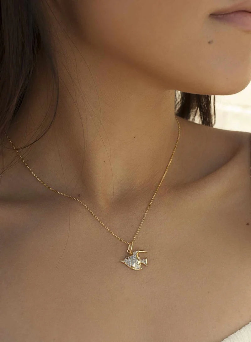 Lineargent Collana con ciondolo a forma di pesce in zirconi