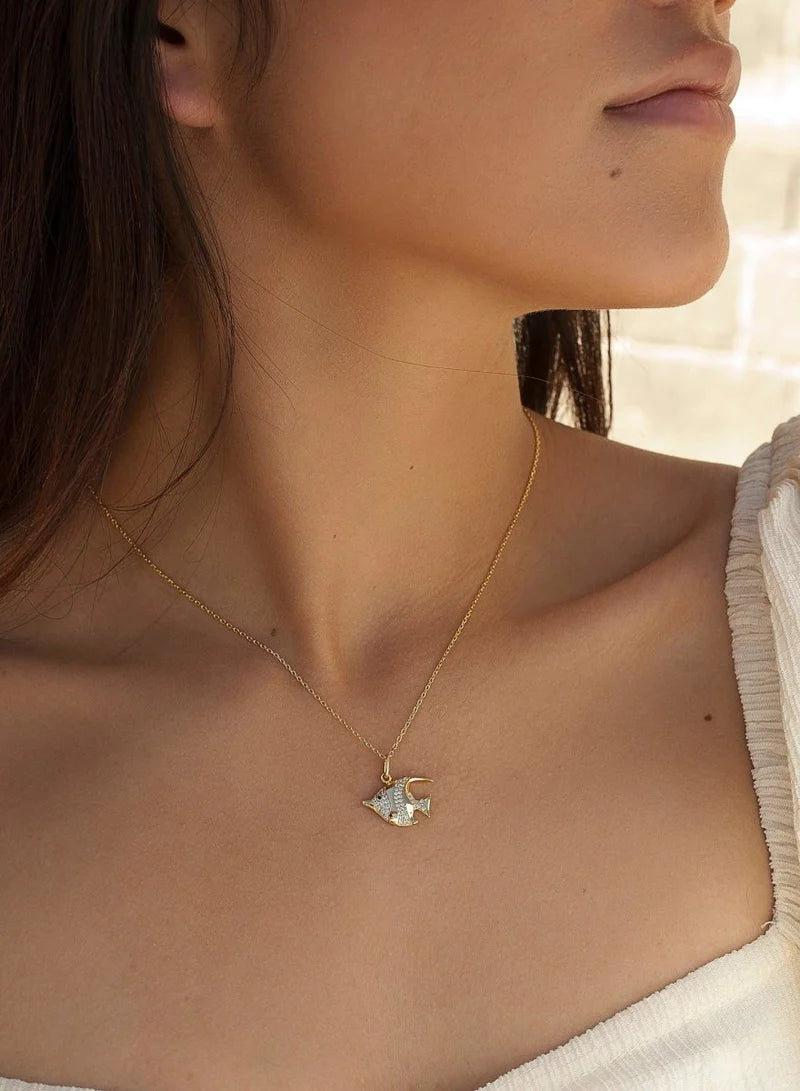 Lineargent Collana con ciondolo a forma di pesce in zirconi