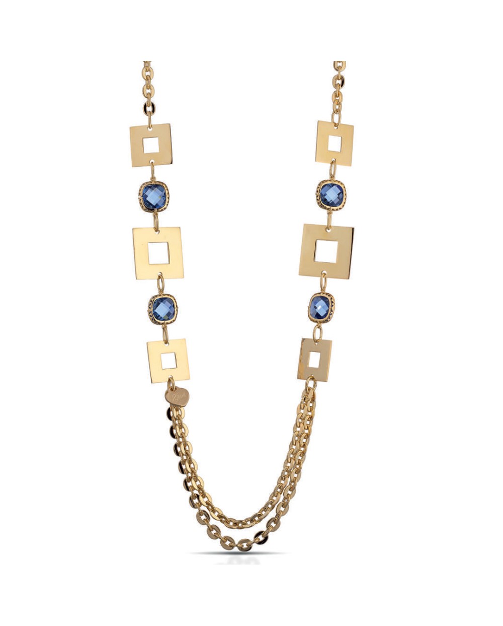 Gisel collana in bronzo dorato con pietre blu laterali
