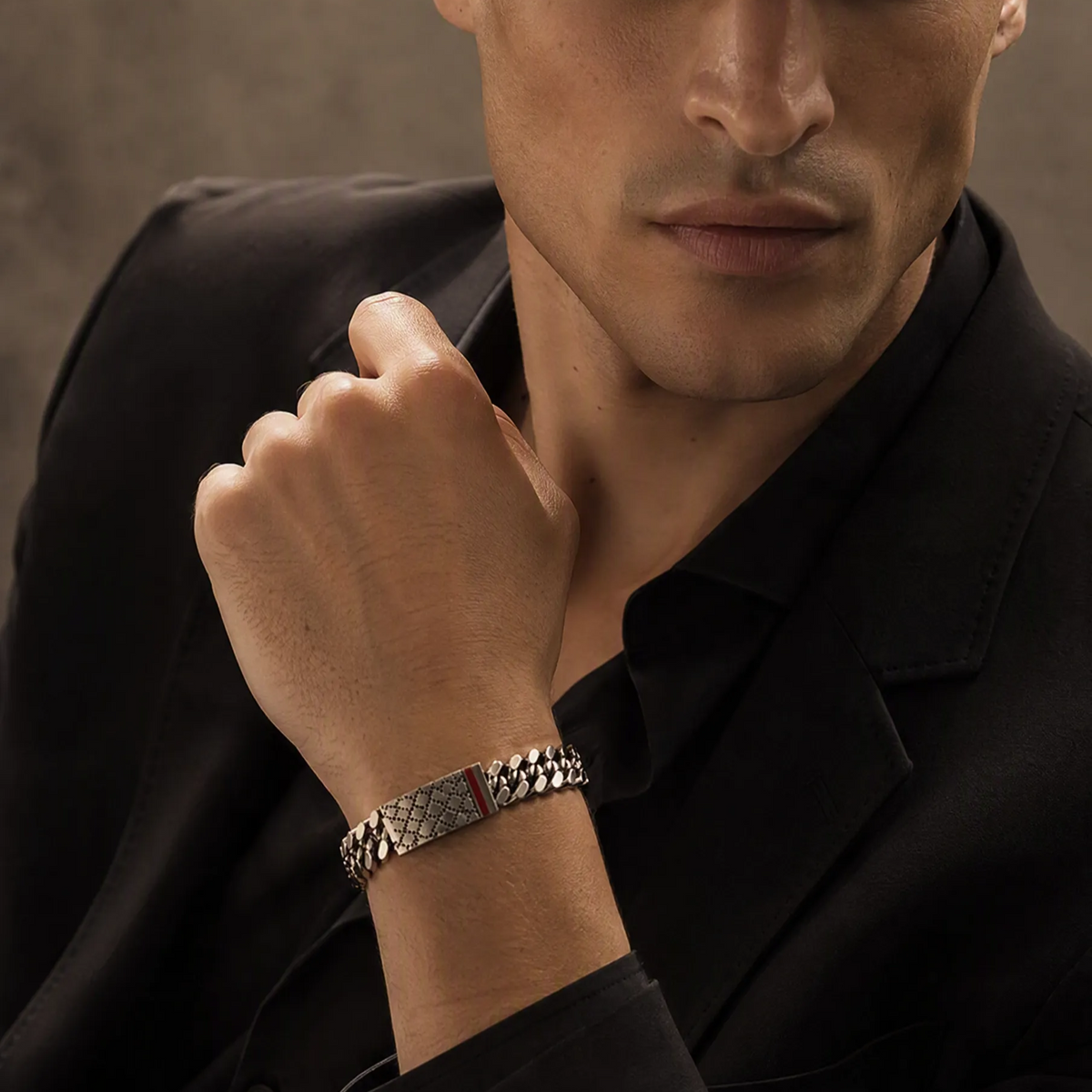 Gucci bracciale diamantissima in argento con smalto verde e rosso