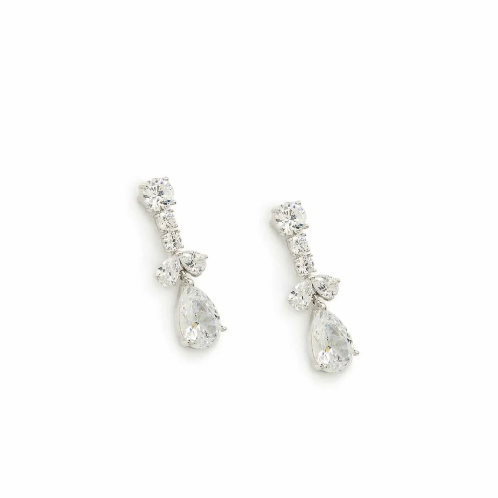 Lineargent Piccoli orecchini in argento classici con goccia in zirconi