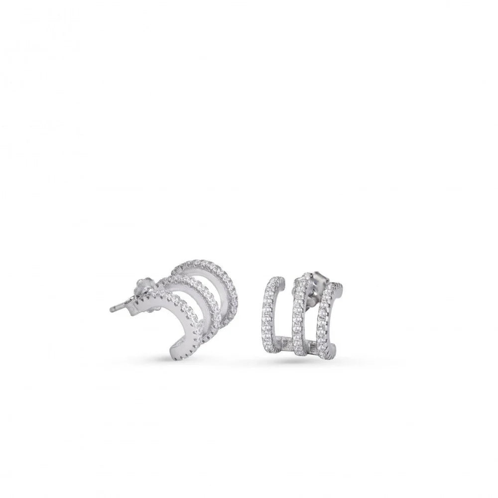 Lineargent Orecchini in argento con design a binario curvato in zirconia