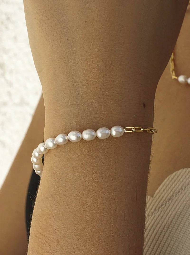 Lineargent Bracciale con perle dal design a catena con anellini a spilla