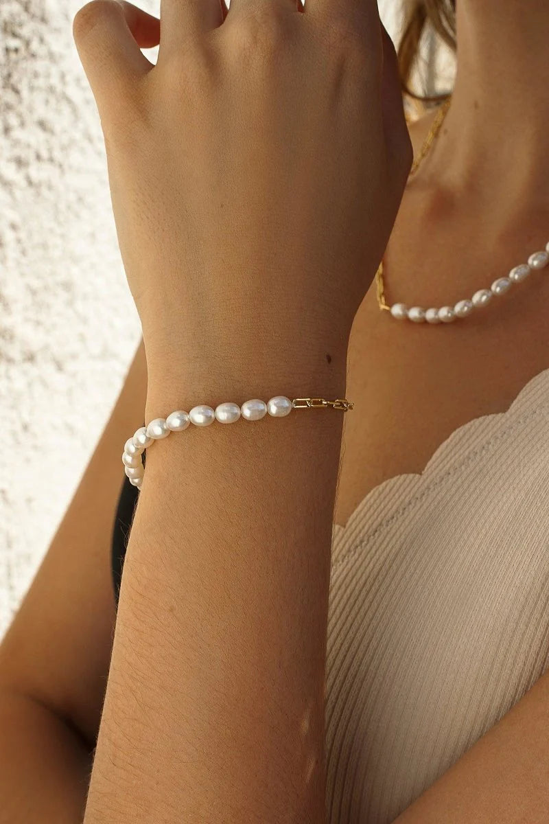 Lineargent Bracciale con perle dal design a catena con anellini a spilla